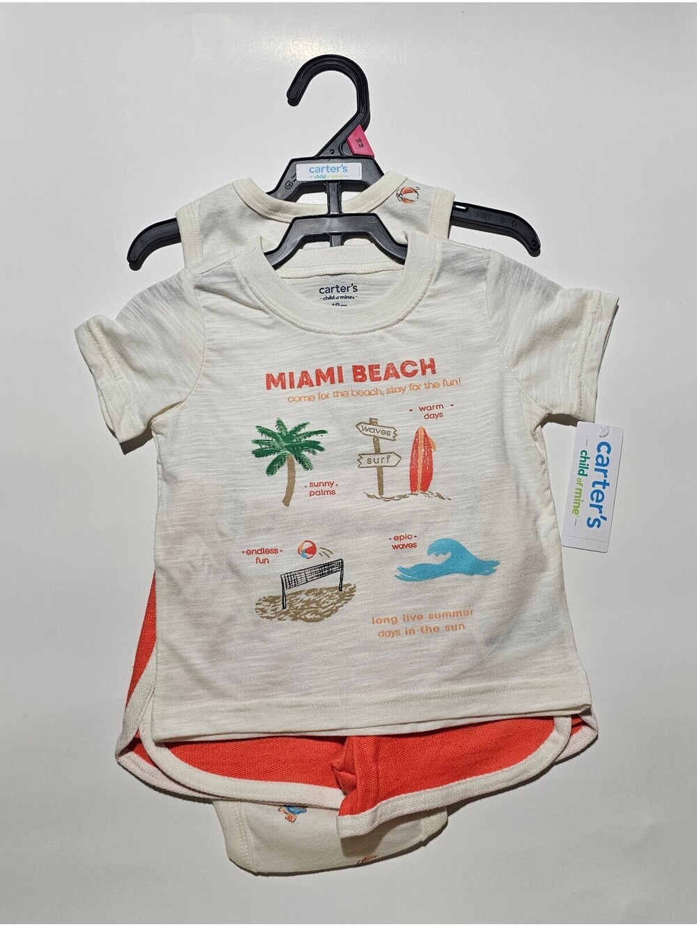Carter's Baby 3-Piece Summer Outfit Set - Miami Beach Print Tee, Crab Print Bodý